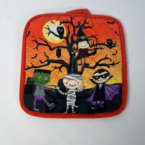 Halloween Themed Potholder Set of 3 Ghost Skeleton Mummy Hot pads Orange Blue - Picture 6 of 10